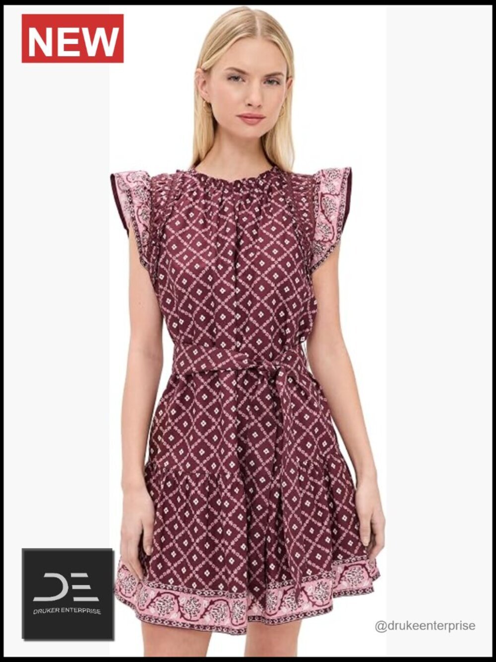 Mini Floral Dress with Ruffled Hem and Belt